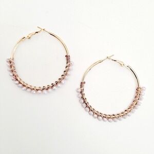 Gold Hoop Pink Beaded Earrings Statement Boho Party Coquette 💖2/$30